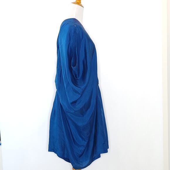 Sachin + Babi for Ankasa Silk Caftan Beaded Kimono Sleeves Blue Lightweight 2 - Picture 2 of 12